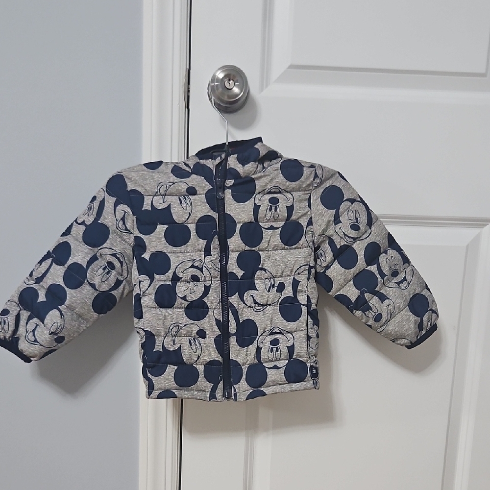GAP Kids Mickey Mouse Gray and Blue Puffer Jacket